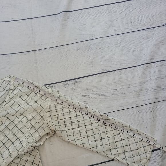 CAbi Size S Chessboard Blouse Black White Sheer Button Up Roll Tab Sleeve Office - Picture 7 of 11